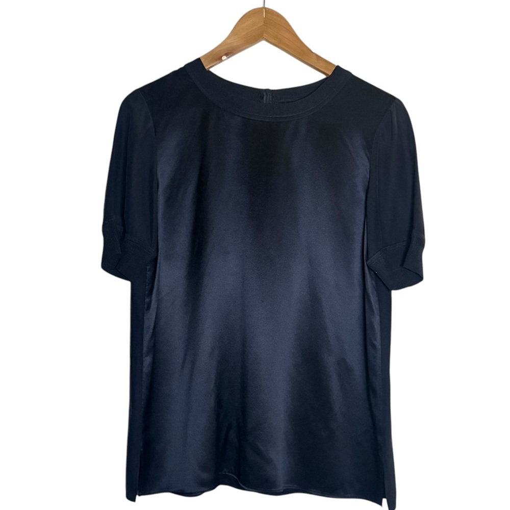 Lafayette 148 New York 100% Silk Blouse Black Back Zipper Closure Womens Small - Picture 2 of 9